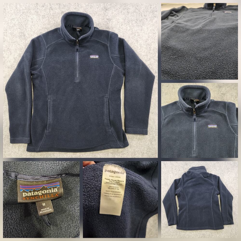 Patagonia Synchilla Marsupial Pullover Womens Medium Navy 1/4 Zip Fleece Jacket